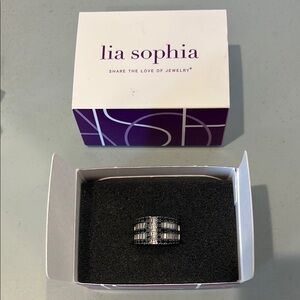 Lia Sophia Surge Silver Geometric Ring with Crystal Accents